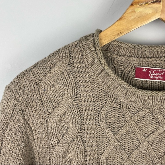Original Penguin Cable Knit Crewneck Sweater - Medium - Light Brown - Picture 3 of 7